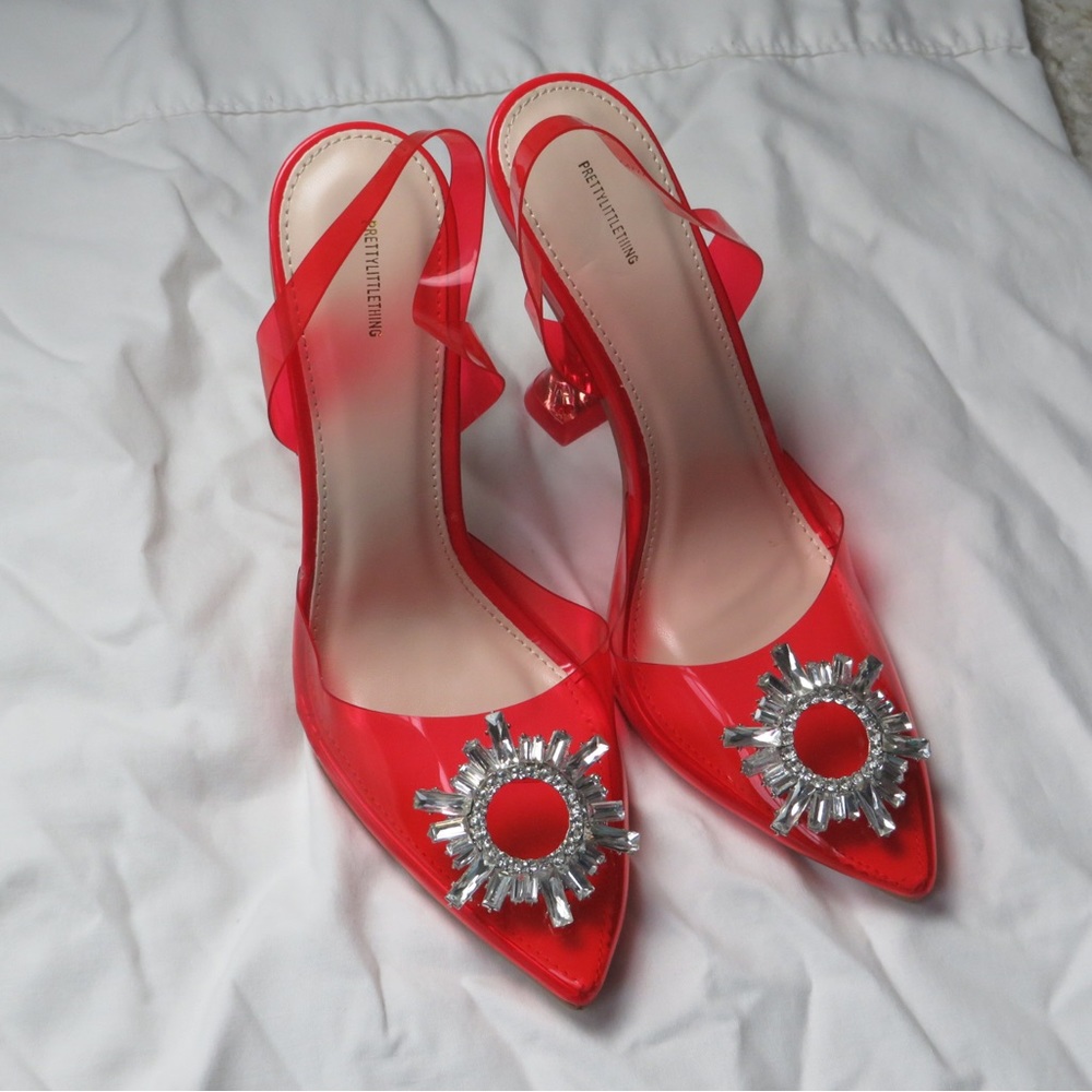 Red Clear Diamante Slingback Cake Stand High Heels